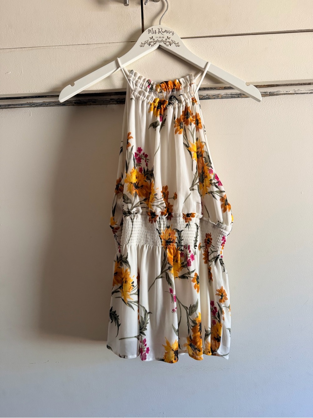 Express White with Yellow & Pink Floral Print Top Size M